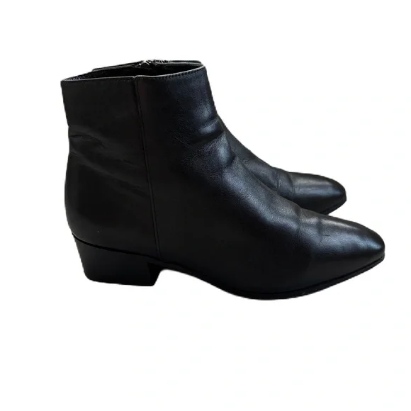 Aquatalia Fuoco Black Leather Ankle Booties Stacked Heel Size 6.5 Ankle Boots - Picture 5 of 12